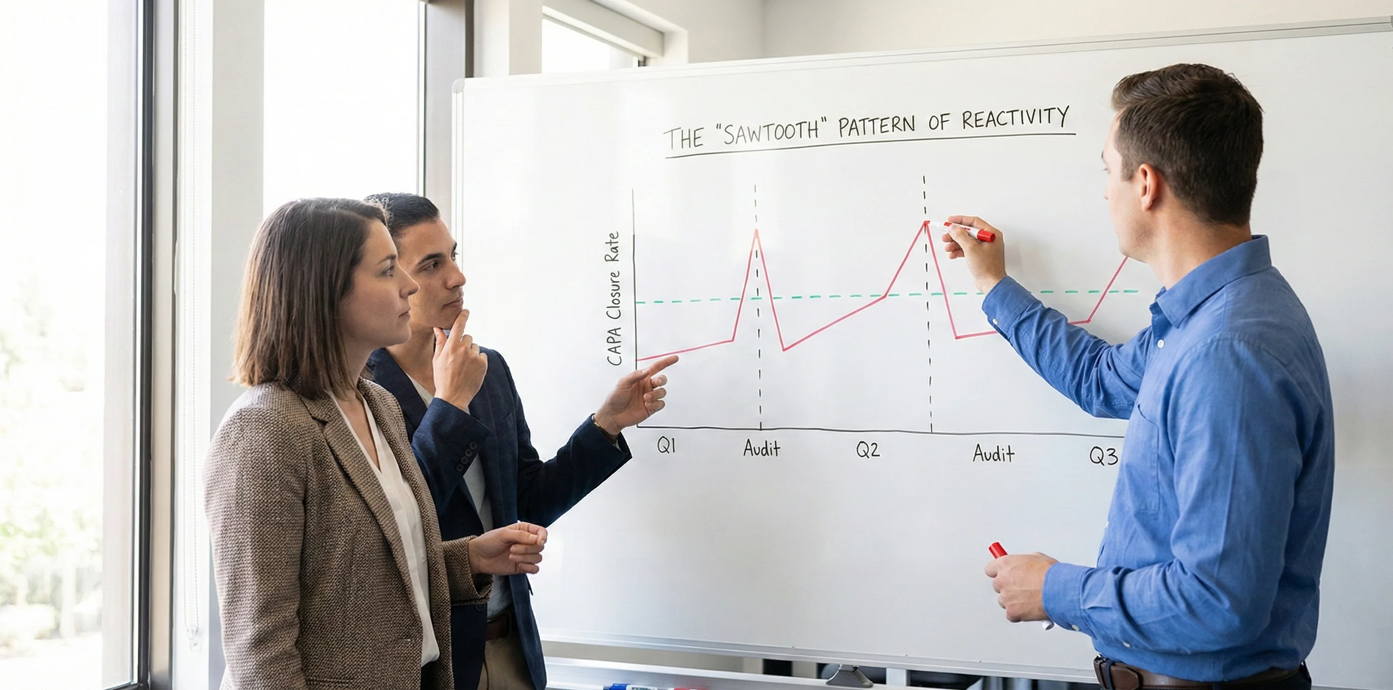 The Sawtooth Pattern of Reactivity - CAPA Closure Rate in a Reactive vs. Ideal System